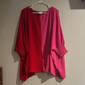 Elegant Two-Tone Red and Pink Blouse